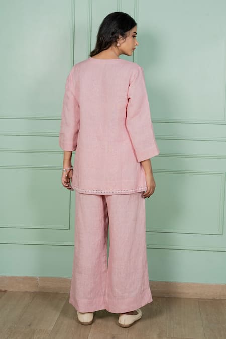 Gothilo Flamingo Linen Top & Pant Set 
