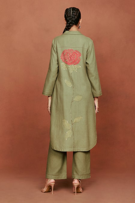 Sue Mue Bhu Rose Embroidered Tunic & Pant Set 