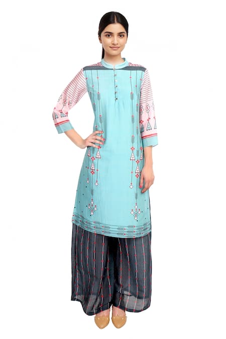 Soup By Sougat Paul Blue printed chanderi kurta with palazzos 