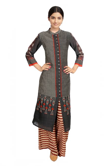 Soup By Sougat Paul Black printed chanderi kurta with pants 