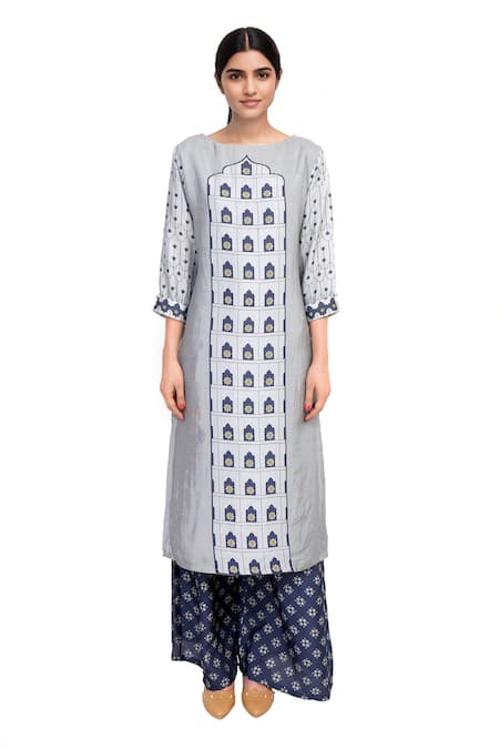 Soup By Sougat Paul Blue printed chanderi kurta with palazzos 