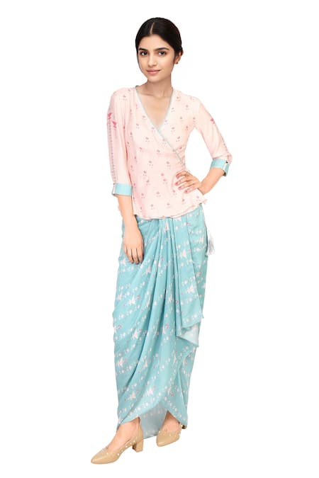 Soup By Sougat Paul Chanderi Printed Draped Skirt Set 