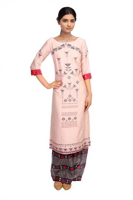 Soup By Sougat Paul Pink printed chanderi kurta with palazzos 