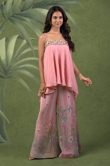 Sandhya Shah Asymmetric A-Line Top & Palazzo Set 