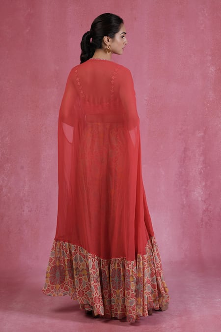 Sandhya Shah Placement Print Cape & Sharara Set 