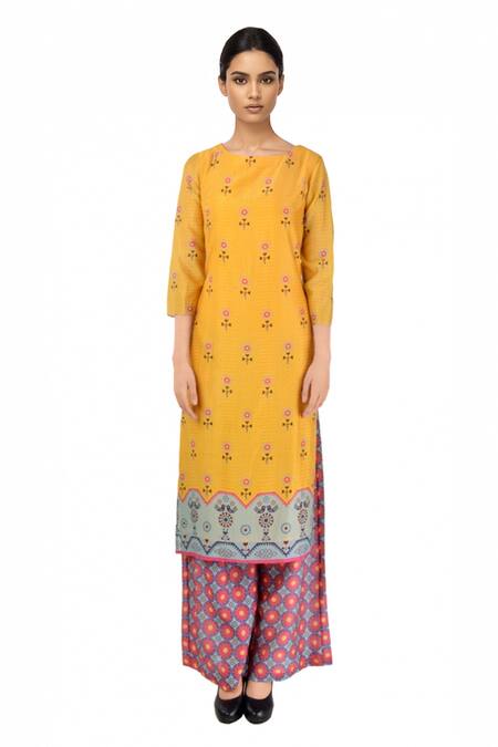 Soup By Sougat Paul Yellow Floral Tunic With Pink And Blue Palazzos