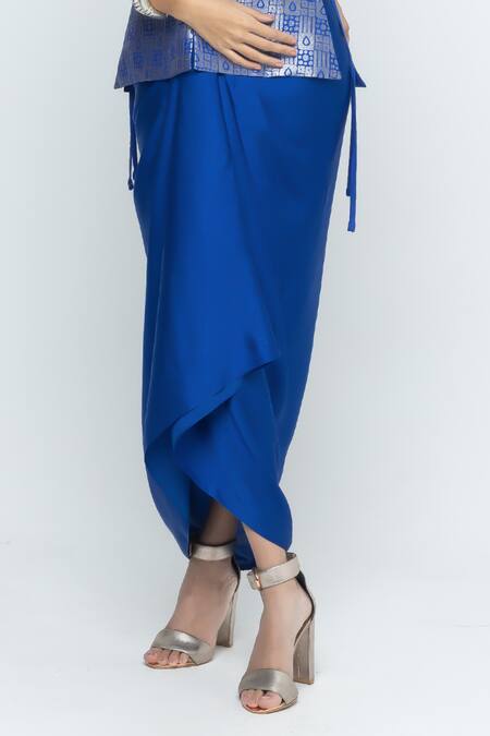 Buy SOBARIKO Blue Brocade, Silk V-neck Alia Gilet With Asymmetric Dress Online at Aza Fashions Buy_SOBARIKO_Blue Brocade, Silk V-neck Alia Gilet With Asymmetric Dress _Online_at_Aza_Fashions