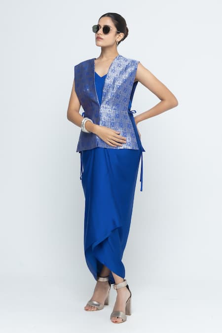SOBARIKO Alia Brocade Gilet With Asymmetric Dress 