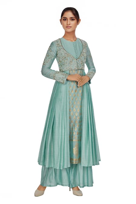 Neha Khullar Chanderi kurta with gota pleated jacket & pants 