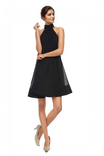 Buy Gauri & Nainika Black Viscose Georgette High Neck Sleeveless Dress at Aza Fashions Buy_Gauri & Nainika_Black Viscose Georgette High Neck Sleeveless Dress _at_Aza_Fashions