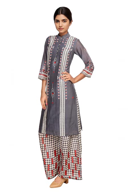 Soup By Sougat Paul Grey printed chanderi kurta with palazzos 