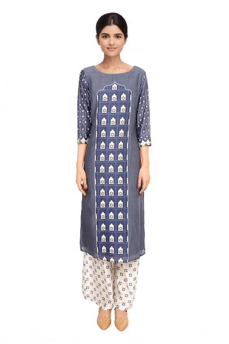 Soup By Sougat Paul Blue chanderi printed kurta with palazzos 