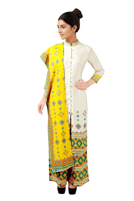Soup By Sougat Paul Off-white & yellow printed kurta set 