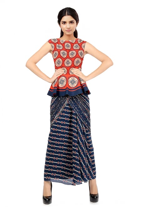 Soup By Sougat Paul Peplum Draped Saree Gown 