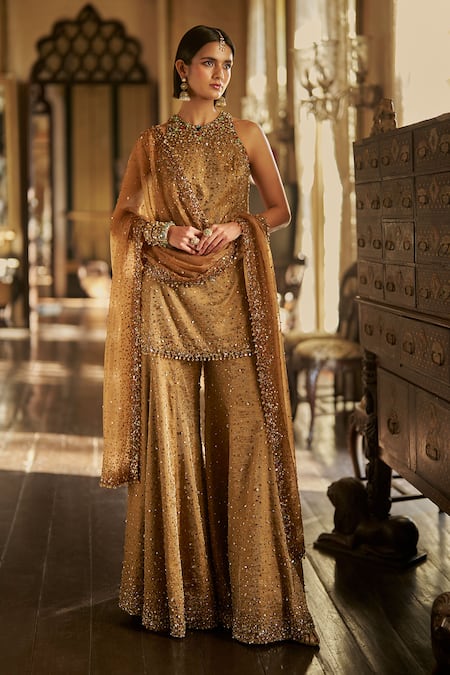 Seema Gujral Gold Jewelled Embroidered Sharara Set 