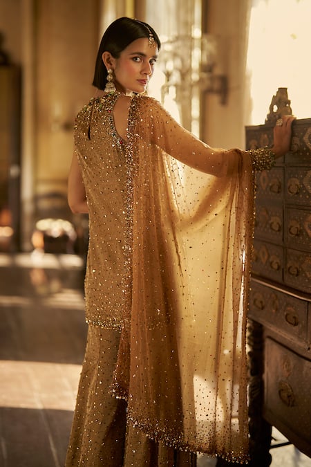 Seema Gujral Gold Jewelled Embroidered Sharara Set 