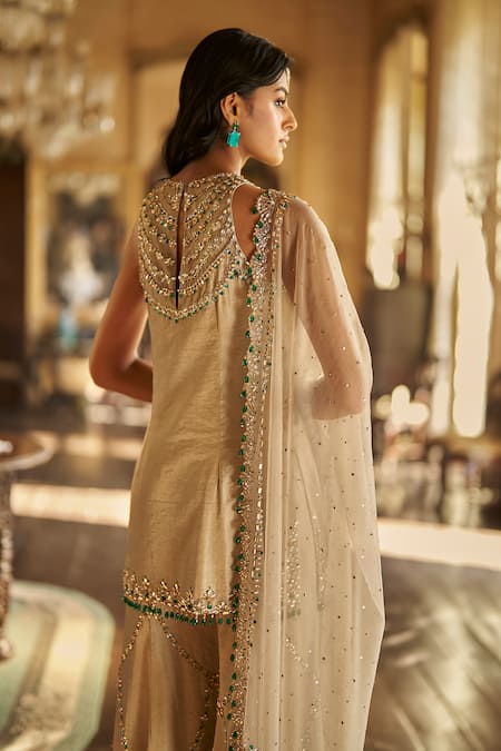 Seema Gujral Champagne Emerald Crystal Embroidered Sharara Set 