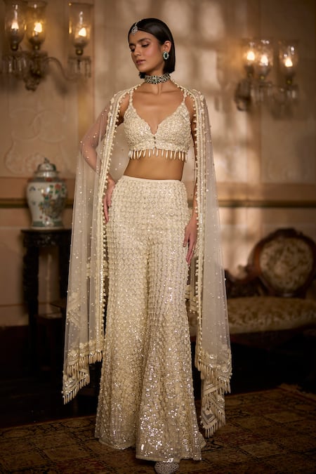 Seema Gujral Cream Sequin Embroidered Sharara Set 
