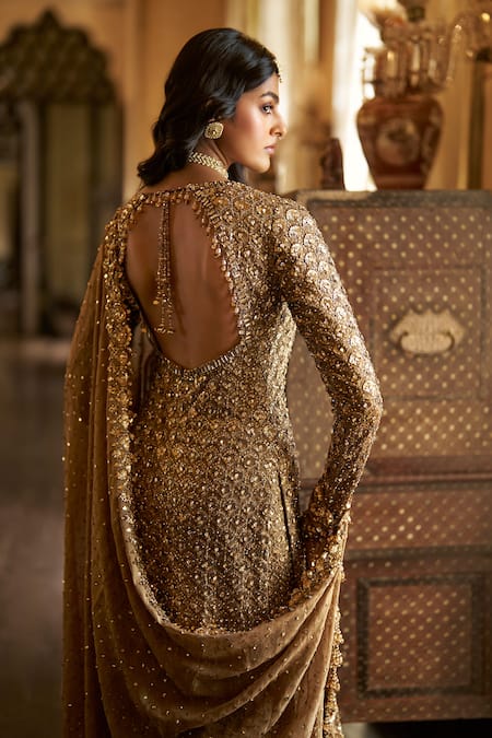 Seema Gujral Antique Gold Sequin Embroidered Sharara Set 