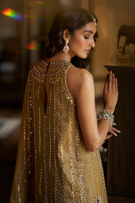 Seema Gujral Antique Gold Embroidered Kurta Pant Set 