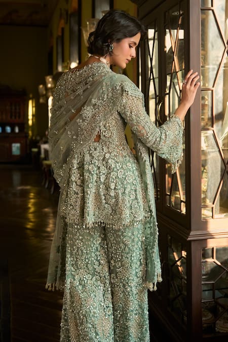 Seema Gujral Sage Green Embroidered Sharara Set 