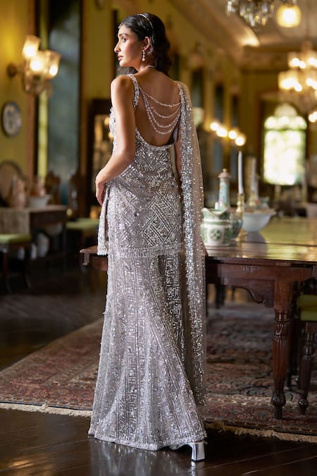 Seema Gujral Silver Sequin Embroidered Sharara Set 