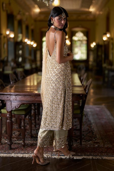 Seema Gujral Sage Green Sequin Embroidered Kurta Pant Set 