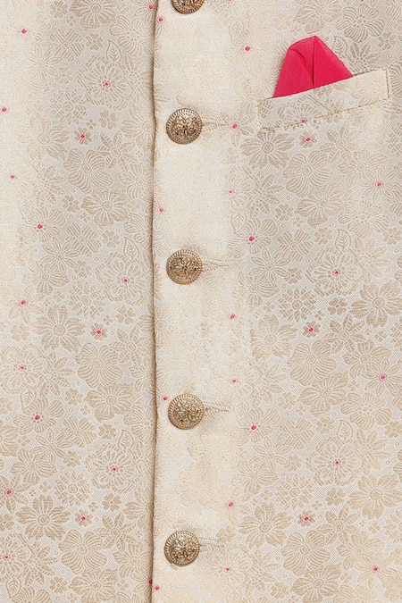 Tiber Taber_Cream Viscose, Brocade, Cotton Floral Woven Sherwani Set _Online_at_Aza_Fashions