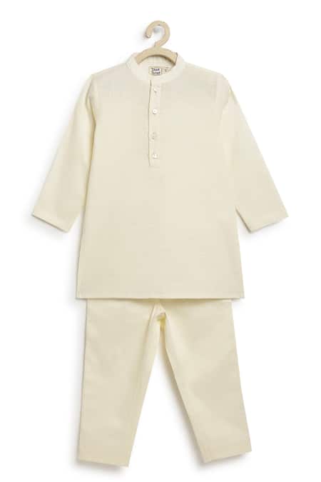 Tiber Taber_Cream Viscose, Brocade, Cotton Floral Woven Sherwani Set _at_Aza_Fashions