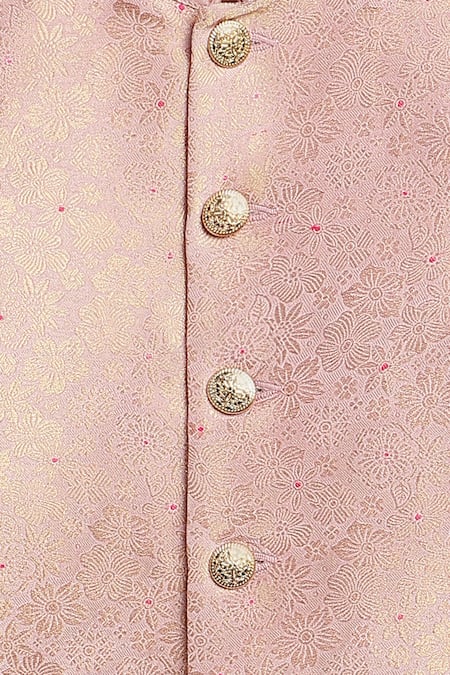 Shop_Tiber Taber_Pink Brocade, Viscose Floral Woven Bandhgala _Online_at_Aza_Fashions