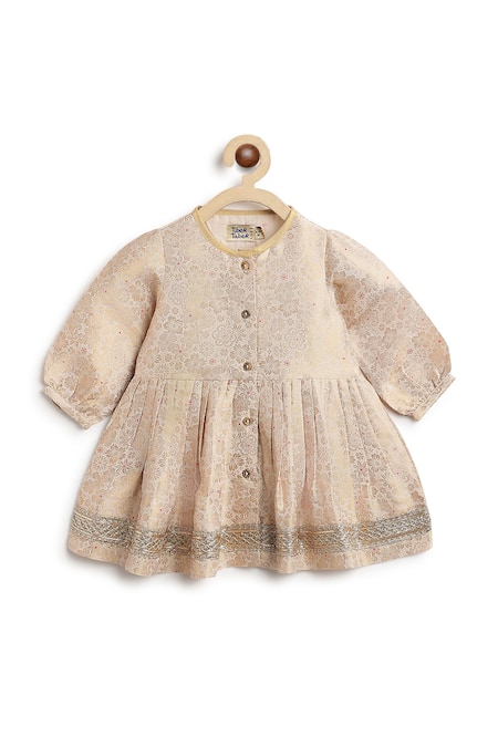 Shop_Tiber Taber_Cream Brocade, Viscose Lace, Studs Floral Woven Kurta With Salwar _Online_at_Aza_Fashions