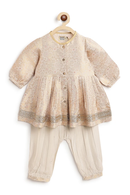 Tiber Taber_Cream Brocade, Viscose Lace, Studs Floral Woven Kurta With Salwar _at_Aza_Fashions