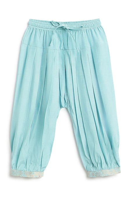 Buy_Tiber Taber_Blue Brocade, Viscose Lace Floral Woven Kurta With Salwar _Online_at_Aza_Fashions