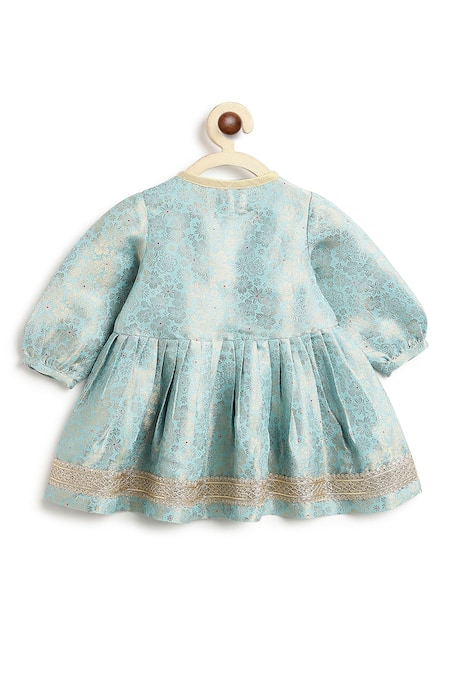 Shop_Tiber Taber_Blue Brocade, Viscose Lace Floral Woven Kurta With Salwar _Online_at_Aza_Fashions