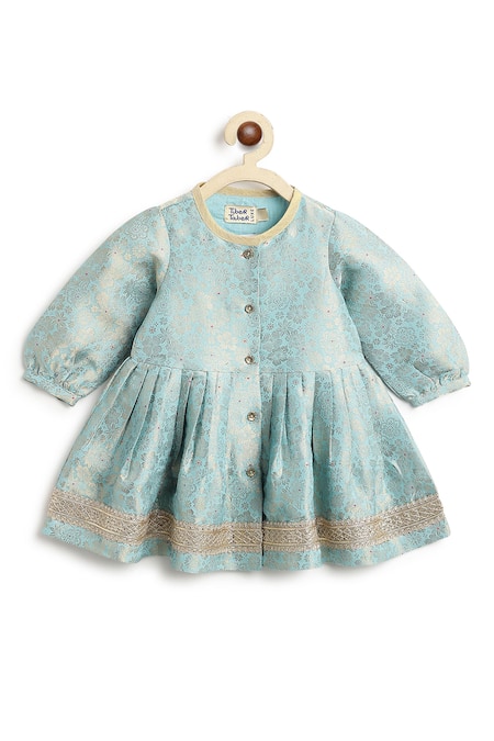 Tiber Taber_Blue Brocade, Viscose Lace Floral Woven Kurta With Salwar _at_Aza_Fashions