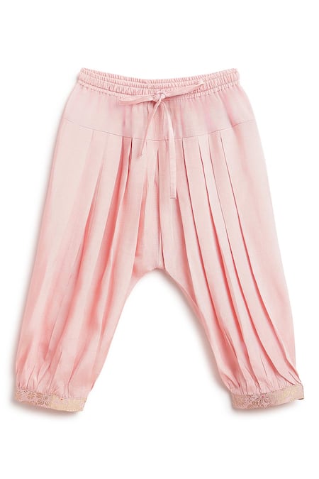 Tiber Taber_Pink Brocade, Viscose Lace, Studs Floral Woven Kurta With Salwar _Online_at_Aza_Fashions