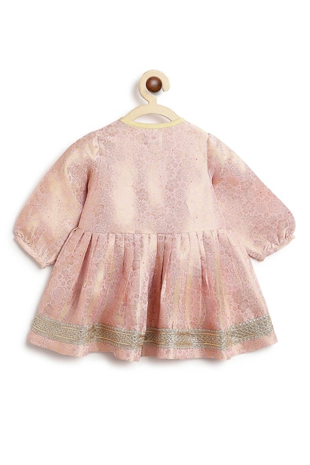 Shop_Tiber Taber_Pink Brocade, Viscose Lace, Studs Floral Woven Kurta With Salwar _Online_at_Aza_Fashions