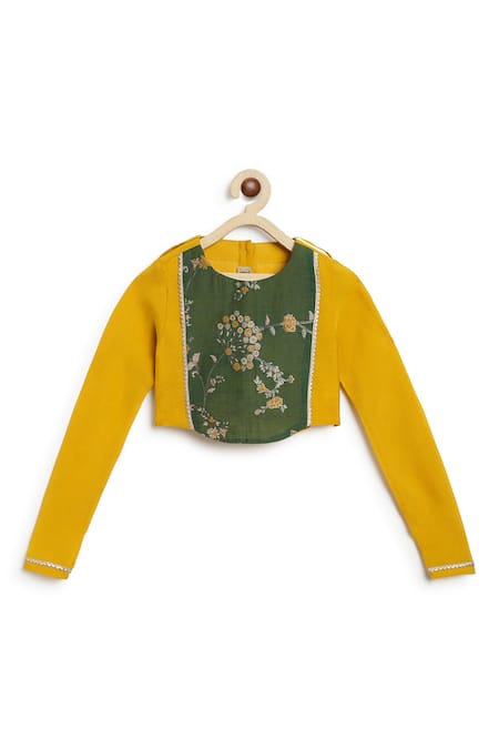 Shop_Tiber Taber_Yellow Viscose, Polyester Embroidery, Tassels, Contrast Bordered Lehenga Set _Online_at_Aza_Fashions