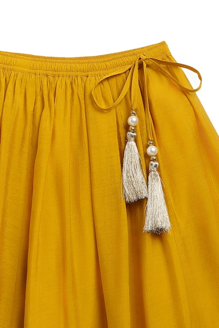 Buy_Tiber Taber_Yellow Viscose, Polyester Embroidery, Tassels, Contrast Bordered Lehenga Set 