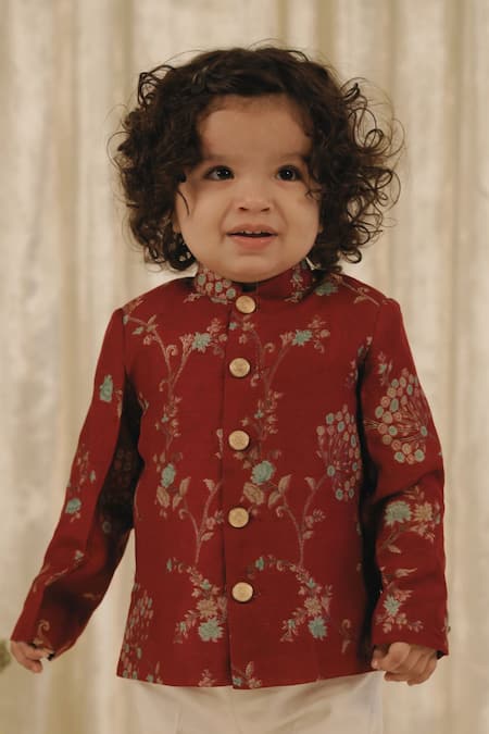 Tiber Taber Floral Woven Bandhgala 