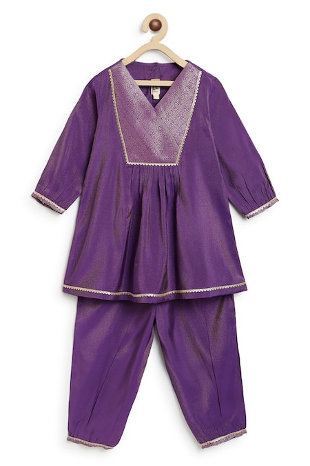 Buy_Tiber Taber_Purple Viscose, Brocade, Polyester Lace Woven Bodice Kurta With Salwar _Online_at_Aza_Fashions