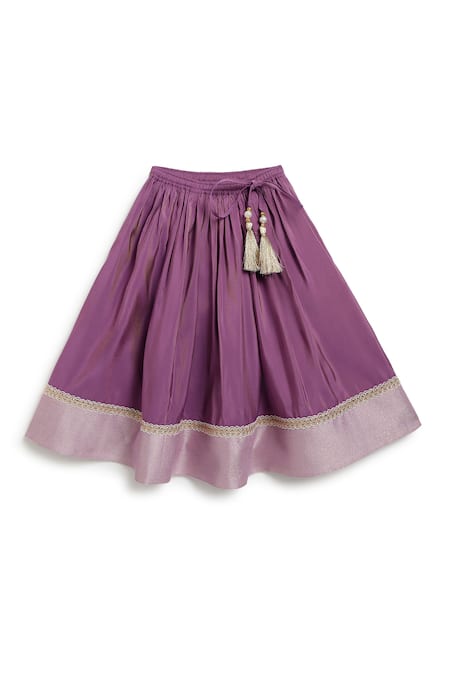 Tiber Taber_Purple Viscose, Brocade, Polyester, Silk Lace, Tassels Flared Lehenga Set _at_Aza_Fashions