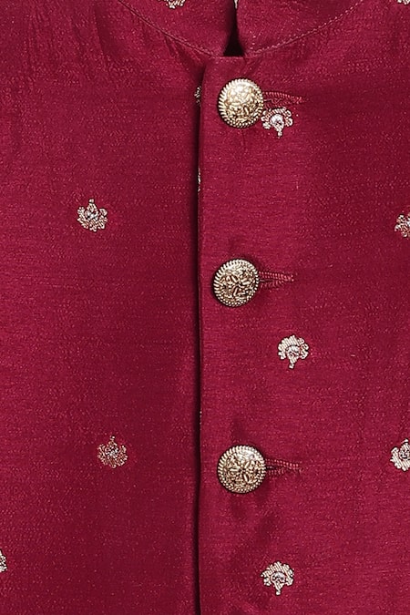 Shop_Tiber Taber_Maroon Viscose, Brocade Embroidery Floral Woven Bandhgala _Online_at_Aza_Fashions