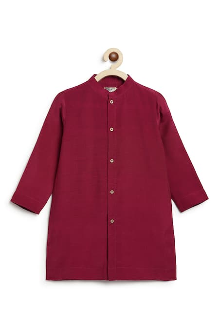 Tiber Taber_Maroon Viscose, Cotton, Brocade Floral Woven Bundi And Kurta Set _Online_at_Aza_Fashions