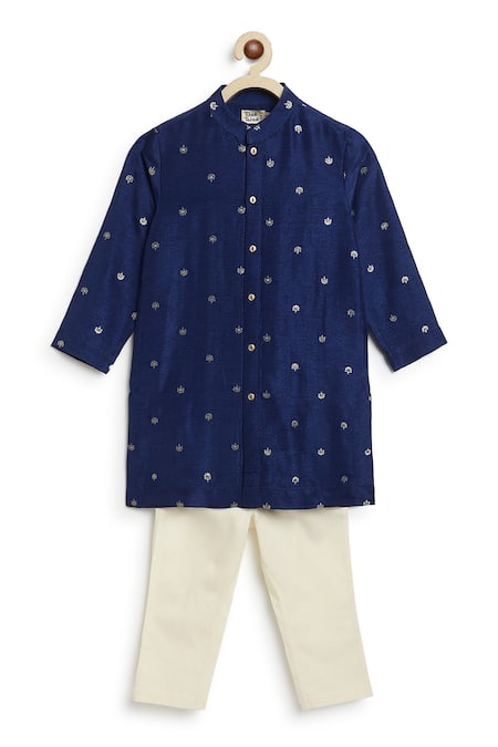 Shop_Tiber Taber_Blue Viscose, Brocade, Cotton Embroidery Floral Woven Kurta Set _Online_at_Aza_Fashions