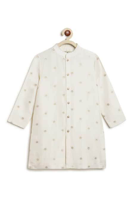 Shop_Tiber Taber_Cream Brocade, Viscose, Cotton Floral Woven Kurta Set _Online_at_Aza_Fashions