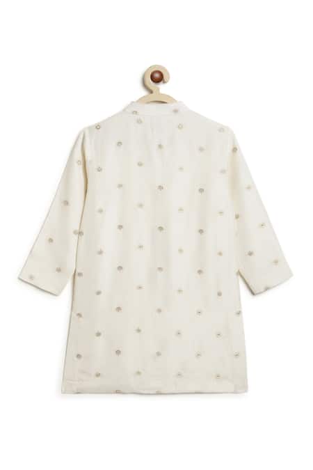 Tiber Taber_Cream Brocade, Viscose, Cotton Floral Woven Kurta Set _at_Aza_Fashions