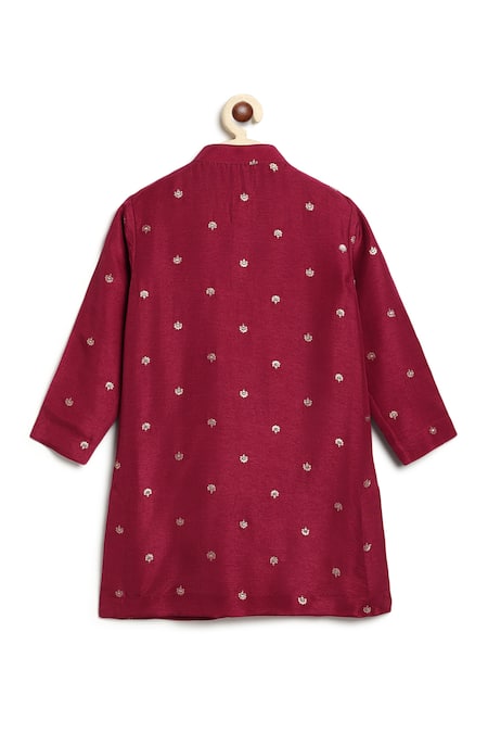 Shop_Tiber Taber_Maroon Viscose, Brocade, Cotton Metallic Thread Floral Woven Kurta Set 