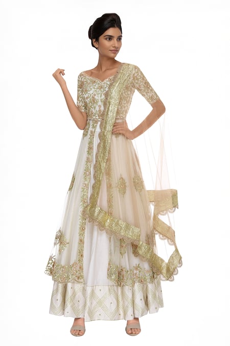 Neha Khullar Chanderi Silk Kurta Lehenga Set 