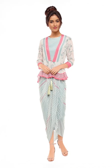 Soup By Sougat Paul Striped Dress With Peplum Jacket 